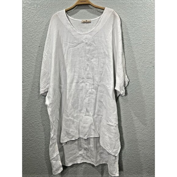 Lands Downunder Tunic Dress Womens XL White Relaxed Linen Lagenlook Artsy Boho - Picture 1 of 7